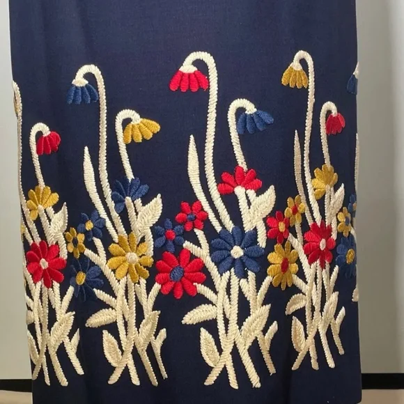 Fern Violette DRESS Mod 1960s Embroidered Navy Blue - Picture 1 of 7